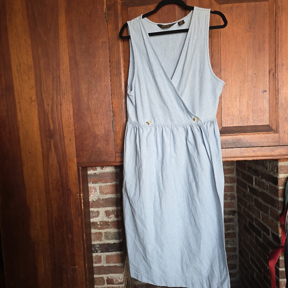 Vintage Eddie Bauer Light Blue Chambray Sleeveless Pinafore Dress - Medium
